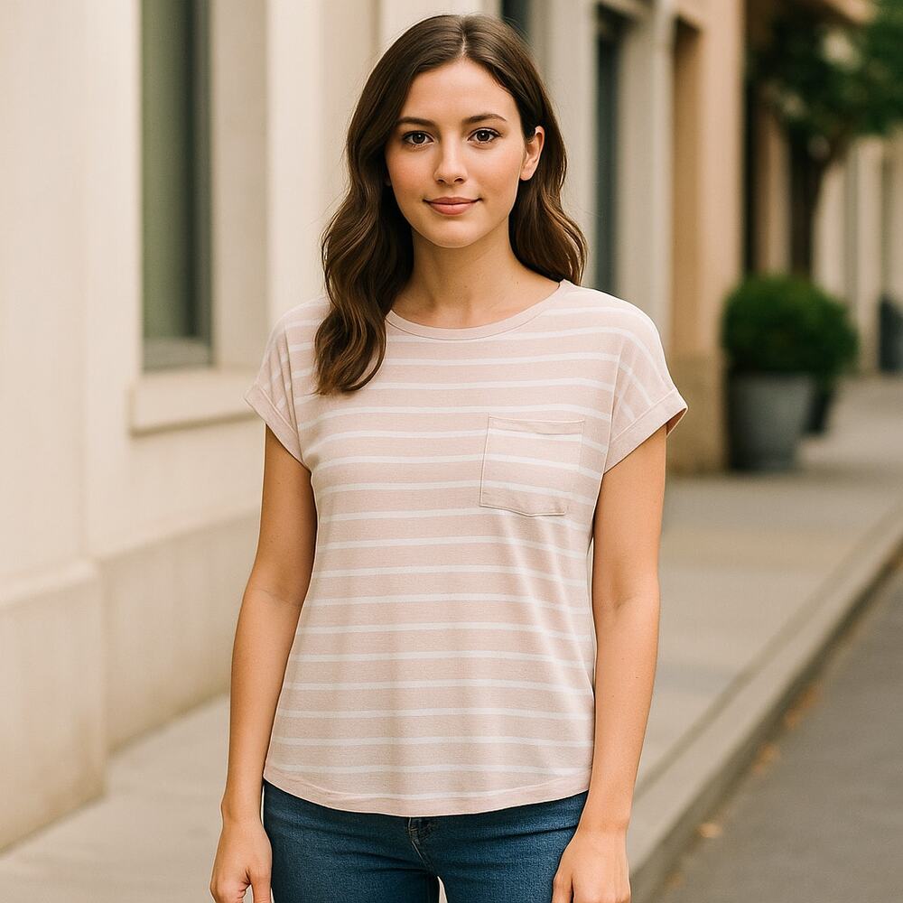 H by Bordeaux Top Pink Crew Neck Pocket